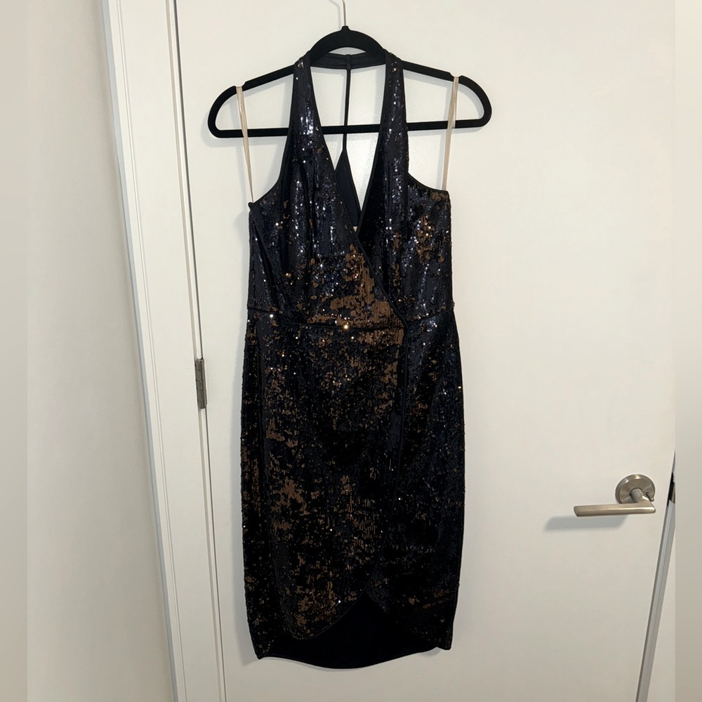 Halston heritage sequin halter midi dress